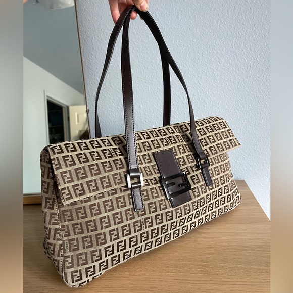 Fendi Handbags - FENDI Large Oversized Zucchino FF East West Baguette Tote - Shoulder Bag